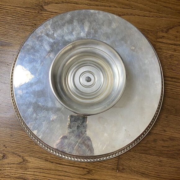 Wm ROGERS Silverplate Lazy Susan & Serving Gallery Tray Cocktail Bar Buffet - Picture 3 of 11